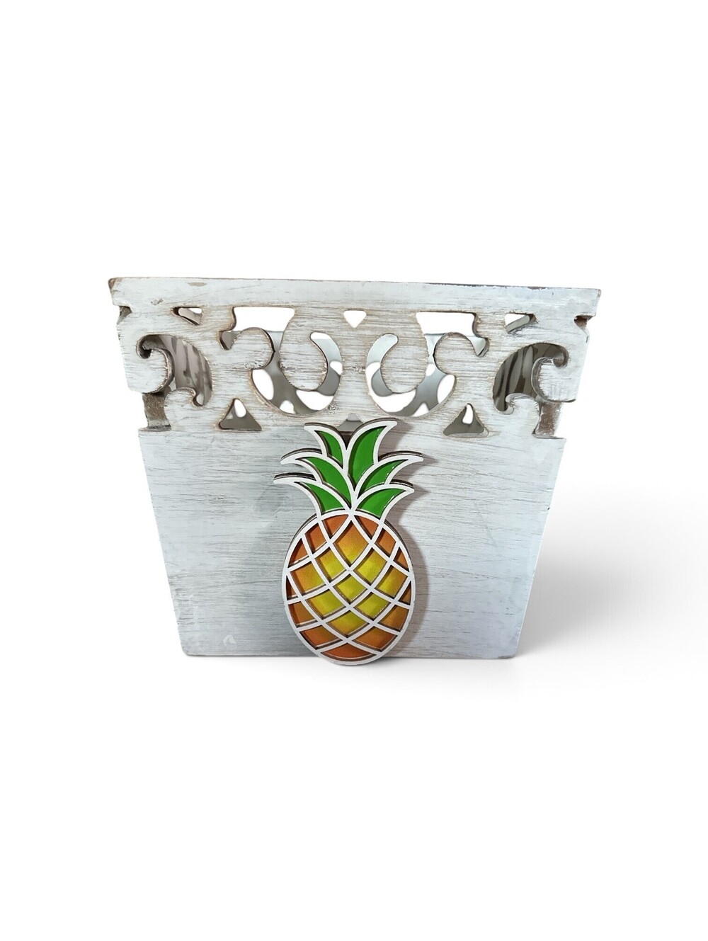 Hobby Lobby Spring Shop Pineapple Wood Basket 6x6 White Tropical Decor
